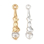 Brass Micro Pave Clear Cubic Zirconia Pendants, Irregular Teardrop Charms