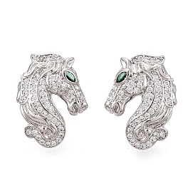 Латунные микро проложить серьги стержня кубического циркония, лошадь