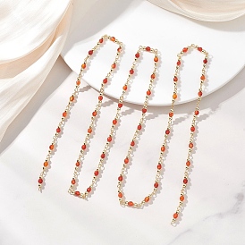 Круглые звенья цепочек с драгоценными камнями и бусинами, граненые, с 304 фурнитурой из нержавеющей стали, золотые, несварные