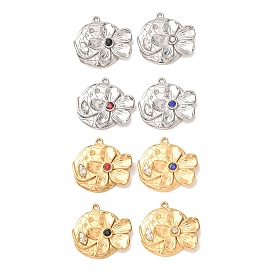 304 de acero inoxidable con colgantes de diamantes de imitación, encantos de la flor