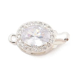 Латунные застежки из прозрачного кубического циркония с микропаве, со стеклом, овальные