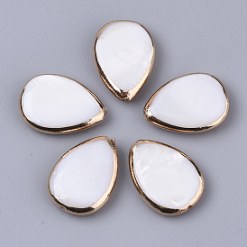 Edge Golden Plated Freshwater Shell Beads, for DIY Craft Jewelry Making, Teardrop
