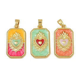 Латунь эмаль подвески, долговечный, без свинца и без кадмия, стойки покрытие, золотые, прямоугольник с подвесками в виде священного сердца