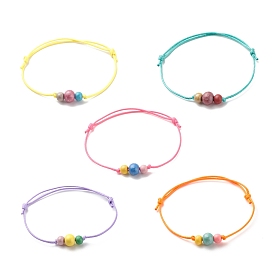 Bracelets de perles rondes en bois naturel, bracelet réglable pour femme