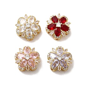 Многожильные звенья из латуни с паве из кубического циркония, цветок, реальный 18 k позолоченный