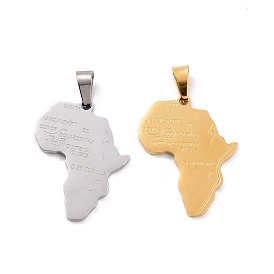 304 Stainless Steel Manual Polishing Pendants, Africa  Map with Word