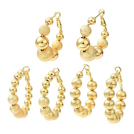Rack Plating Brass Round Beaded Hoop Earrings, Lead Free & Cadmium Free, Long-Lasting Plated