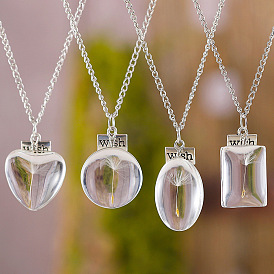 Clear Glass with Dandelion Inside Pendant Necklaces, Zinc Alloy Jewelry for Women, Platinum