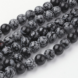 Flocon de neige naturelle rangées de perles en obsidienne, ronde