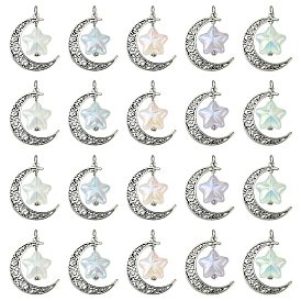 20 шт. 5 цвета, подвески из сплава и акрила в тибетском стиле, с 304 кольцами из нержавеющей стали, Луна и звезды прелести