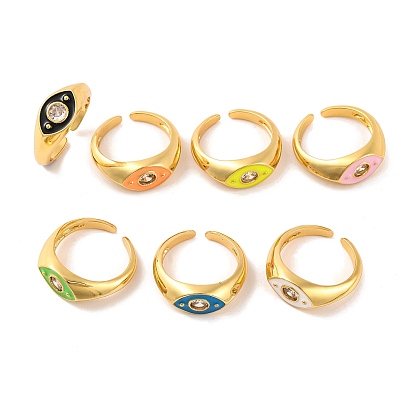 Открытые манжеты из латуни с микропаве и прозрачным фианитом, кольцо с глазной эмалью для женщин, без свинца и без кадмия, реальный 18 k позолоченный