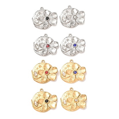 304 de acero inoxidable con colgantes de diamantes de imitación, encantos de la flor