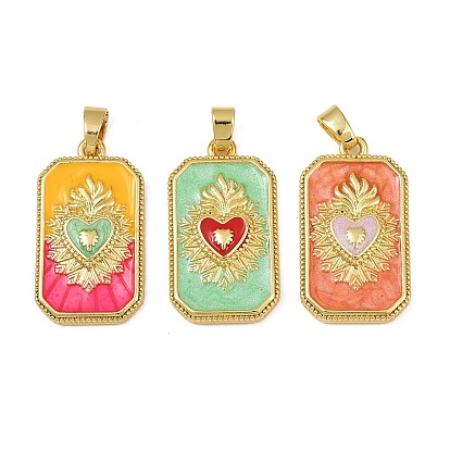 Латунь эмаль подвески, долговечный, без свинца и без кадмия, стойки покрытие, золотые, прямоугольник с подвесками в виде священного сердца