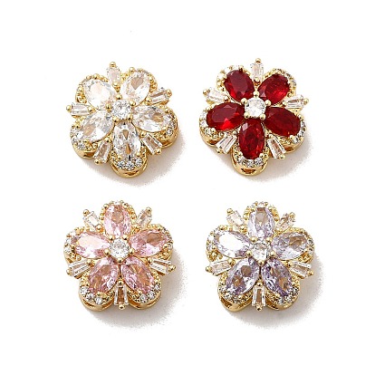 Многожильные звенья из латуни с паве из кубического циркония, цветок, реальный 18 k позолоченный