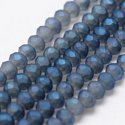 Full Rainbow Plated Faceted Rondelle Glass Bead Strands, Frosted