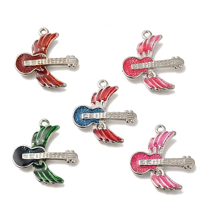 Латунь эмаль подвески, платина, гитара с подвеской в виде крыльев