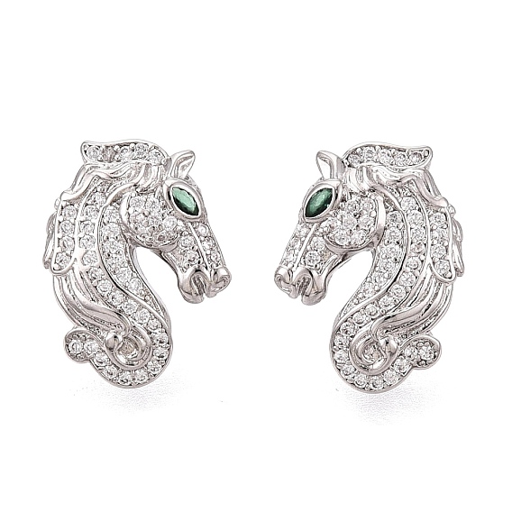 Латунные микро проложить серьги стержня кубического циркония, лошадь