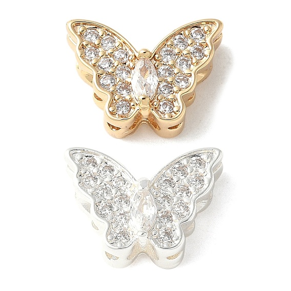 Латунные микро проложить кубического циркония бусы, без кадмия, без никеля и без свинца, бабочка, прозрачные