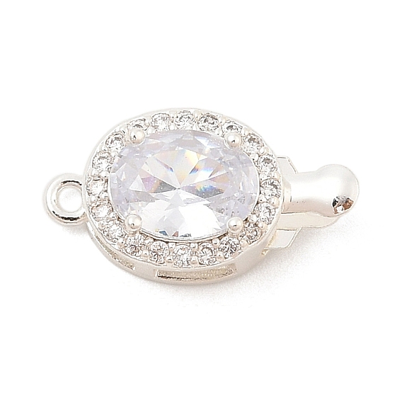 Латунные застежки из прозрачного кубического циркония с микропаве, со стеклом, овальные