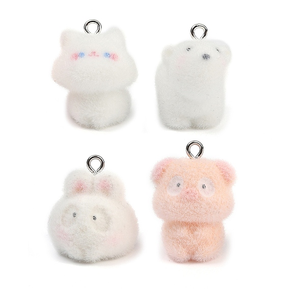 Флокированные непрозрачные подвески из анимальной смолы, с платиновой петлей