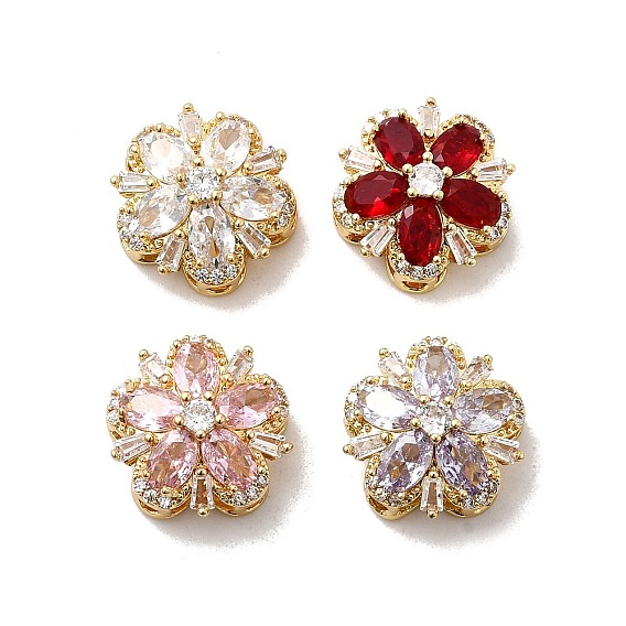 Многожильные звенья из латуни с паве из кубического циркония, цветок, реальный 18 k позолоченный