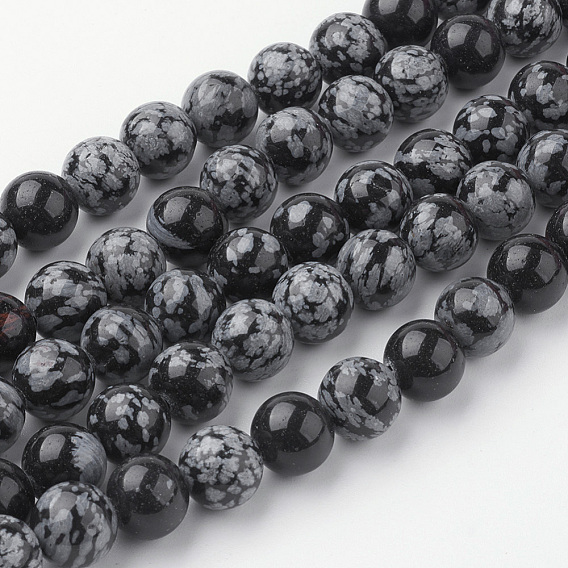 Natural Snowflake Obsidian Bead Strands, Round