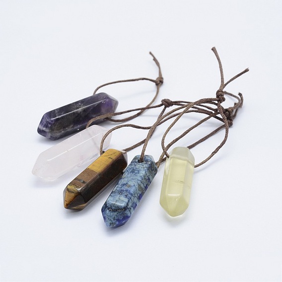 Natural Mixed Stone Pendants, Hexagon/Bullet