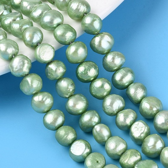 Natural Cultured Freshwater Pearl Beads Strands, Two Sides Polished, Dyed