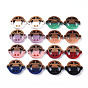 Opaque Resin & Walnut Wood Links Connectors, Two Tone, Flat Round with Turtle