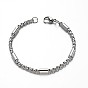 304 Stainless Steel Box Chain Bracelets, with Tube Beads and Lobster Claw Clasps, 210x4mm