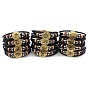 Braided Cowhide Cord Multi-Strand Bracelets, Constellation Bracelet for Men, with Wood Bead & Alloy Clasp