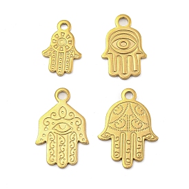 Ion Plating(IP) 304 Stainless Steel Pendants, Laser Cut, Hamsa Hand with Eye Charm