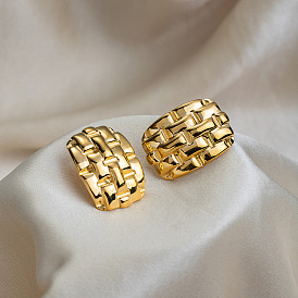 Винтажные серьги-гвоздики из нержавеющей стали с геометрическим плетением 304, прямоугольные