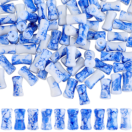 100шт. фарфоровые бусины ручной работы, белый и голубой фарфор