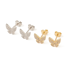 Aretes de mariposa con circonita cúbica transparente, joyas de plata esterlina