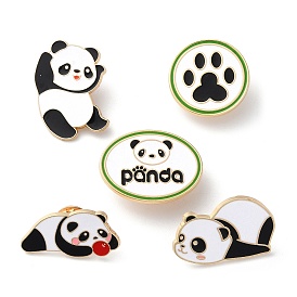 Cartoon Panda Enamel Pins, Light Gold Tone Alloy Badge for Backpack Clothes
