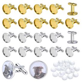 20шт. латунные запонки с оправой для кабошонов, 20 шт. Прозрачные стеклянные кабошоны, плоско-круглые