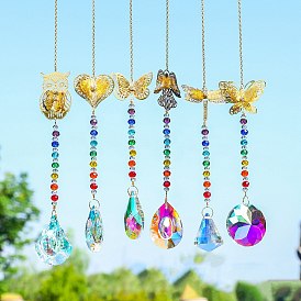 Metal Hanging Ornaments, Window Rainbow Maker, Glass Colorful Beads & Tassel Hanging Suncatcher for Home Garden Porch Decoration