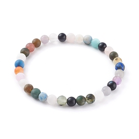 Frosted Natural Gemstone Beads Stretch Bracelets, Round