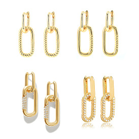 Geometric Double Loop Earrings with Diamonds, Minimalist Retro Hip-hop S925 Studs for Women