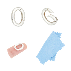 2Anillos de resorte ovalados para puerta de piezas, 1 Paño de pulido plateado cuadrado de tela de gamuza
