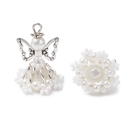 Подвески-ангелы из стеклянного бисера ручной работы, с крыльями из сплава, стеклянной жемчужиной и железной петлей