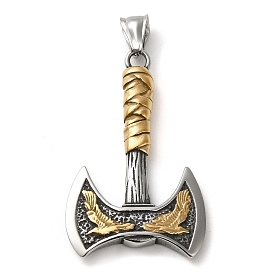 Viking 304 Stainless Steel Pendants, Axe with Crow Charm