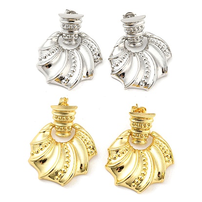 Brass Dangle Stud Earrings, Shell Shape