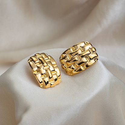 Винтажные серьги-гвоздики из нержавеющей стали с геометрическим плетением 304, прямоугольные