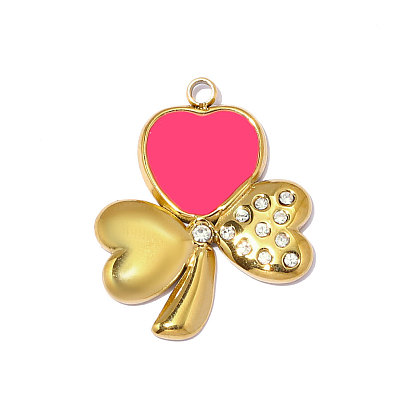 304 нержавеющей стальной эмали подвески, клевер амулеты, со стразами, ионное покрытие (ip), зеркальная полировка, реальный 18 k позолоченный