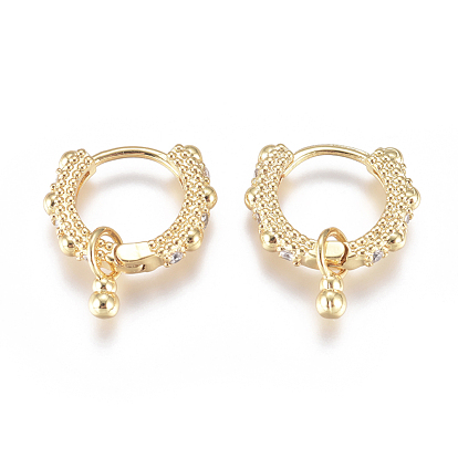 Brass Huggie Hoop Earrings, with Clear Cubic Zirconia