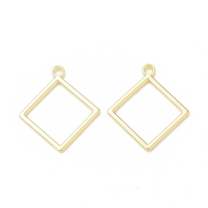 Rack Plating Alloy Rhombus Open Back Bezel Pendants, For DIY UV Resin, Epoxy Resin, Pressed Flower Jewelry,  Cadmium Free & Nickel Free & Lead Free