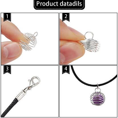 DIY Necklace Making Kits, Including 3Pcs Waxed Cord Necklace Making, 10Pcs Round Iron Wire Pendants, 10Pcs Spray Painted Glass Beads, Iron Open Jump Rings, Silver Polishing Cloth