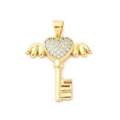 Латунные микро проложить кубического циркония подвески, без кадмия и без свинца, ключ с любовными чарами